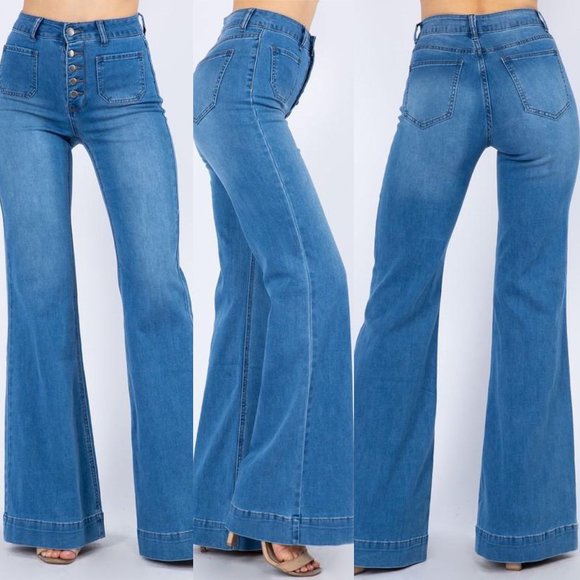 Button Fly Bell Bottom Pants - Picture 3 of 4